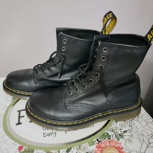 Dr. Martens Black Leather Boots with Yellow Accents